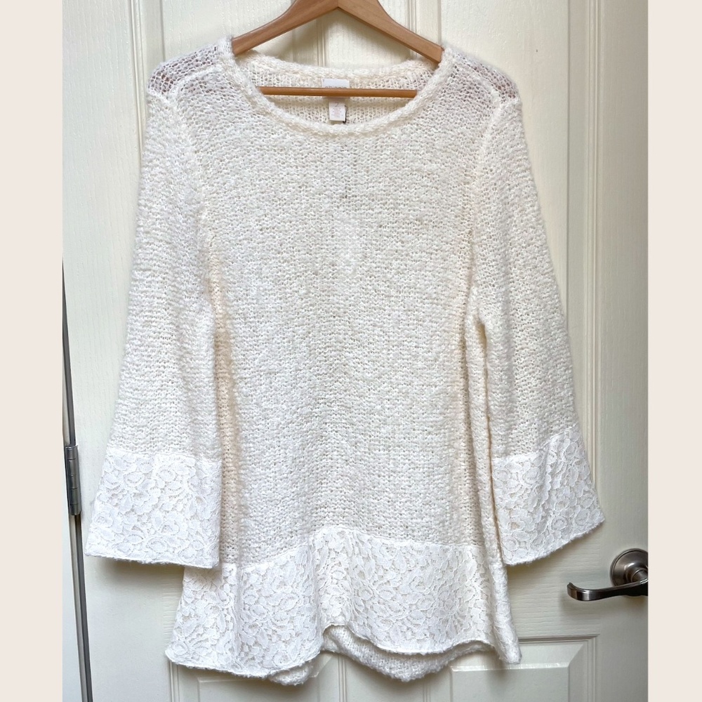 Chico's Knitted and Lace Sweater in cream NWT